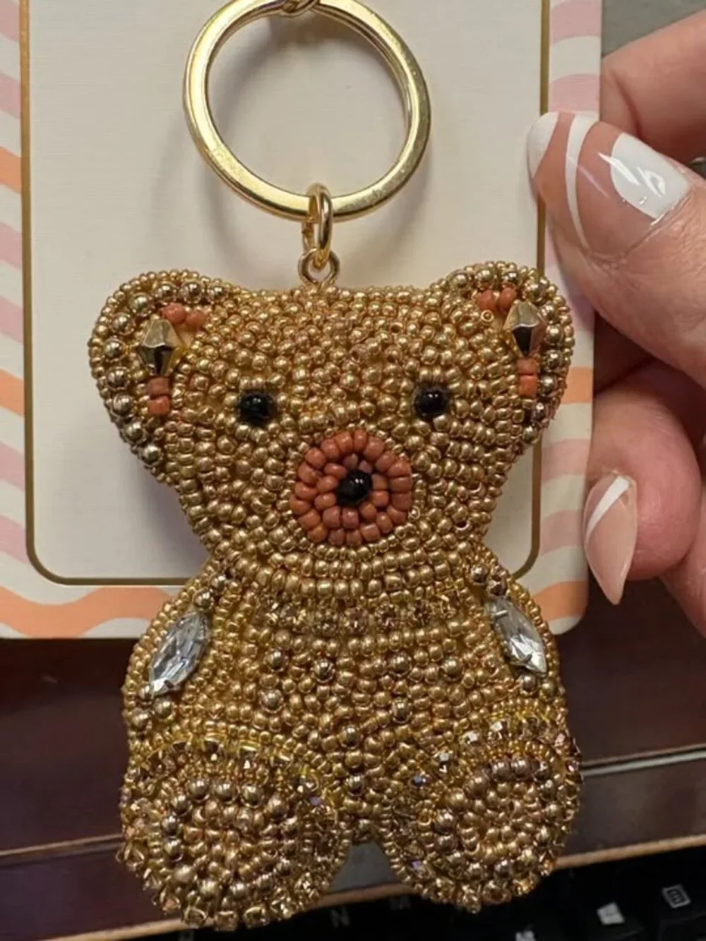 Hand Beaded Gold Teddy Bear Bag Charm & Key Chain